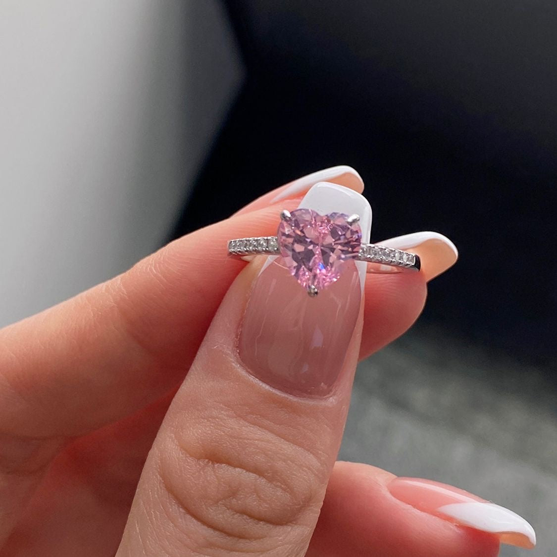 Dainty Pink Sterling Silver Heart Ring