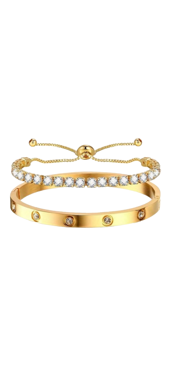 Gold Bangle & Tennis Bracelet Set