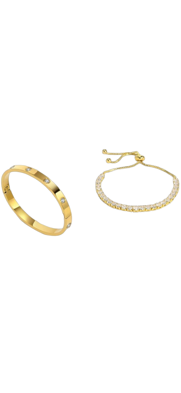 Gold Bangle & Tennis Bracelet Set